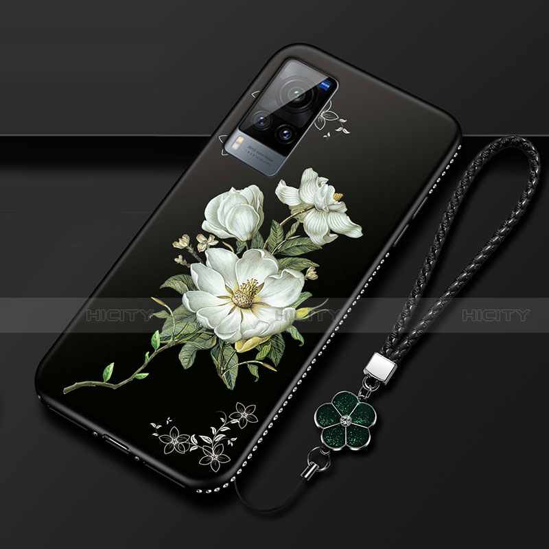 Handyhülle Silikon Hülle Gummi Schutzhülle Flexible Blumen S01 für Vivo X60T 5G Schwarz Plus