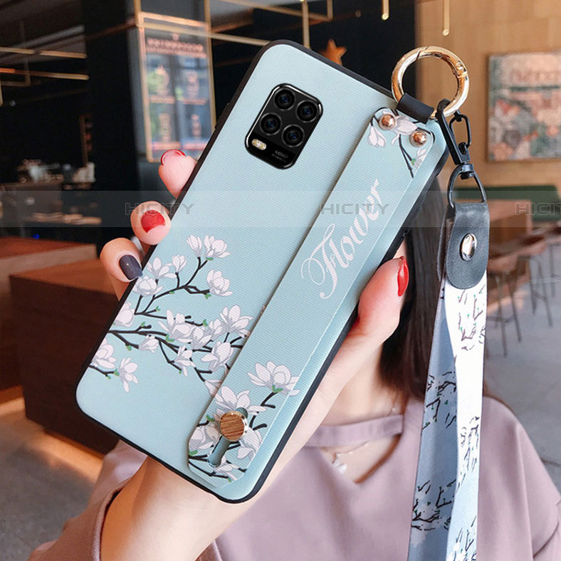 Handyhülle Silikon Hülle Gummi Schutzhülle Flexible Blumen S01 für Xiaomi Mi 10 Lite Hellblau