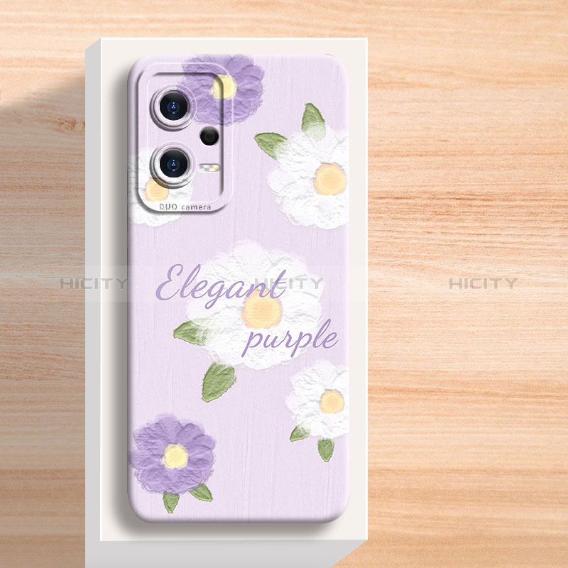 Handyhülle Silikon Hülle Gummi Schutzhülle Flexible Blumen S01 für Xiaomi Poco X5 5G Violett