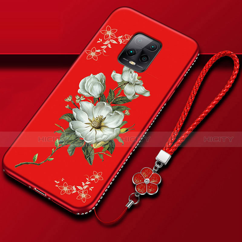 Handyhülle Silikon Hülle Gummi Schutzhülle Flexible Blumen S01 für Xiaomi Redmi 10X Pro 5G Rot Plus