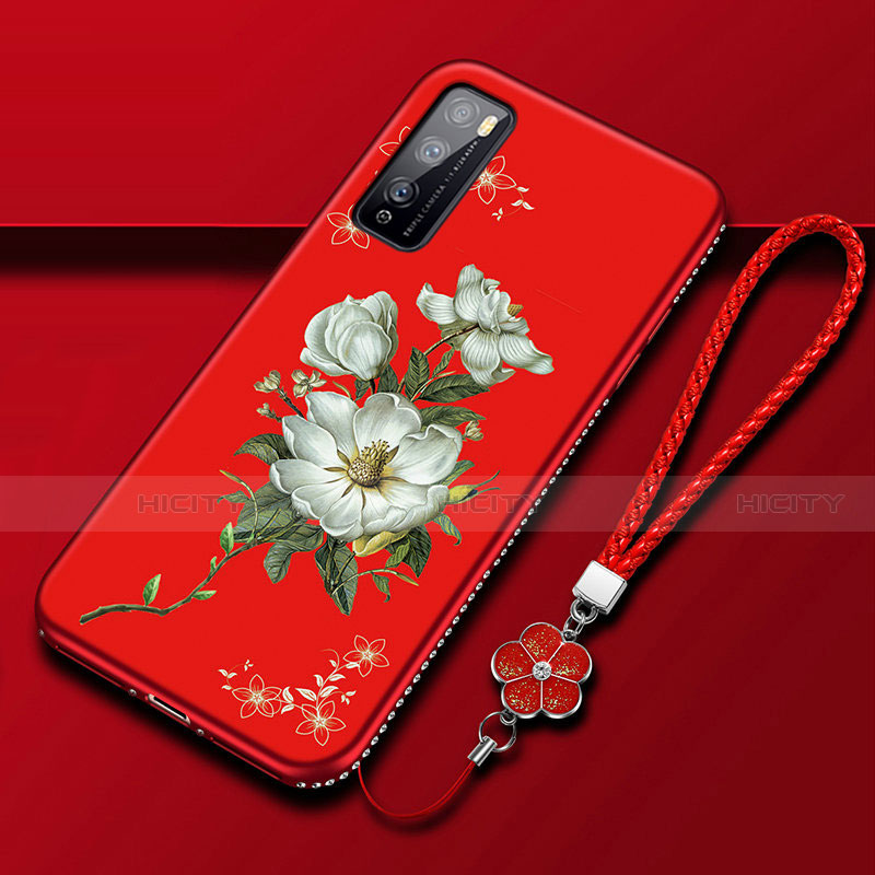 Handyhülle Silikon Hülle Gummi Schutzhülle Flexible Blumen S02 für Huawei Enjoy 20 Pro 5G Rot