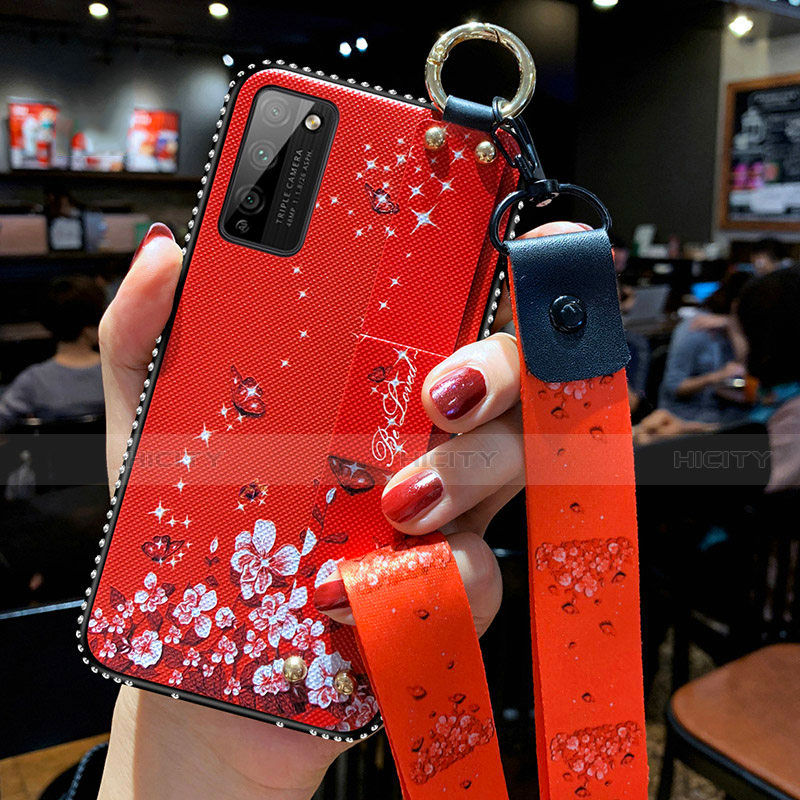 Handyhülle Silikon Hülle Gummi Schutzhülle Flexible Blumen S02 für Huawei Honor 30 Lite 5G Rot