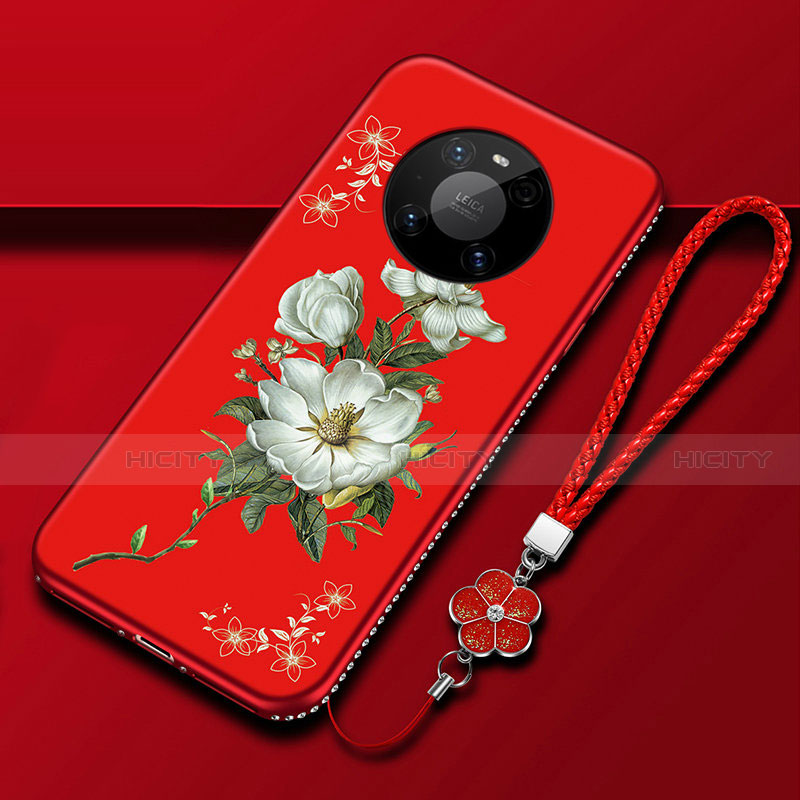 Handyhülle Silikon Hülle Gummi Schutzhülle Flexible Blumen S02 für Huawei Mate 40 Pro Rot