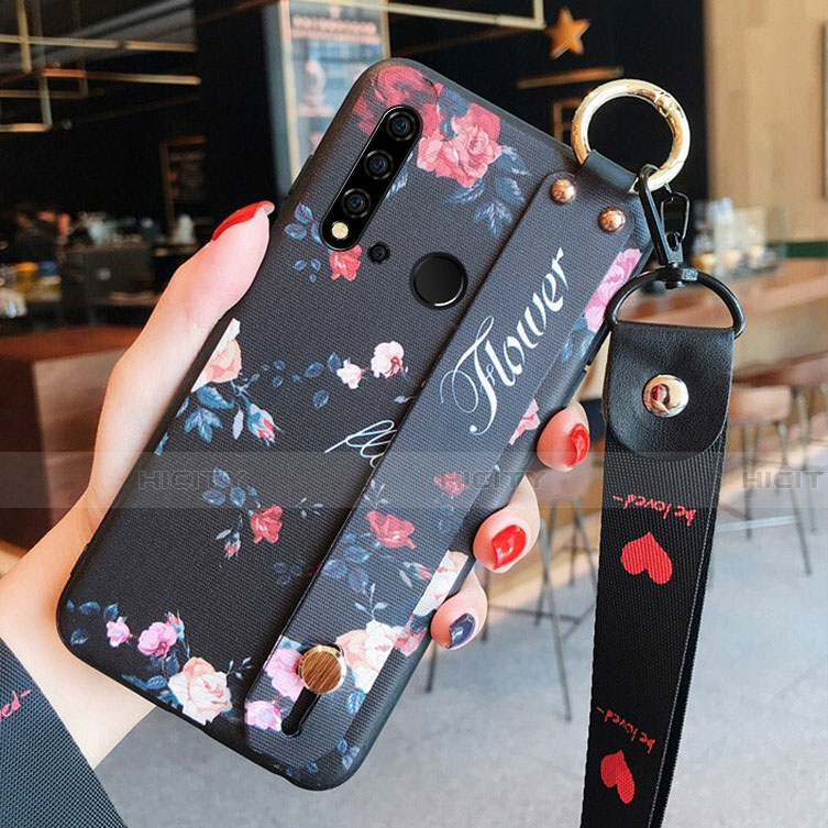 Handyhülle Silikon Hülle Gummi Schutzhülle Flexible Blumen S02 für Huawei Nova 5i Schwarz