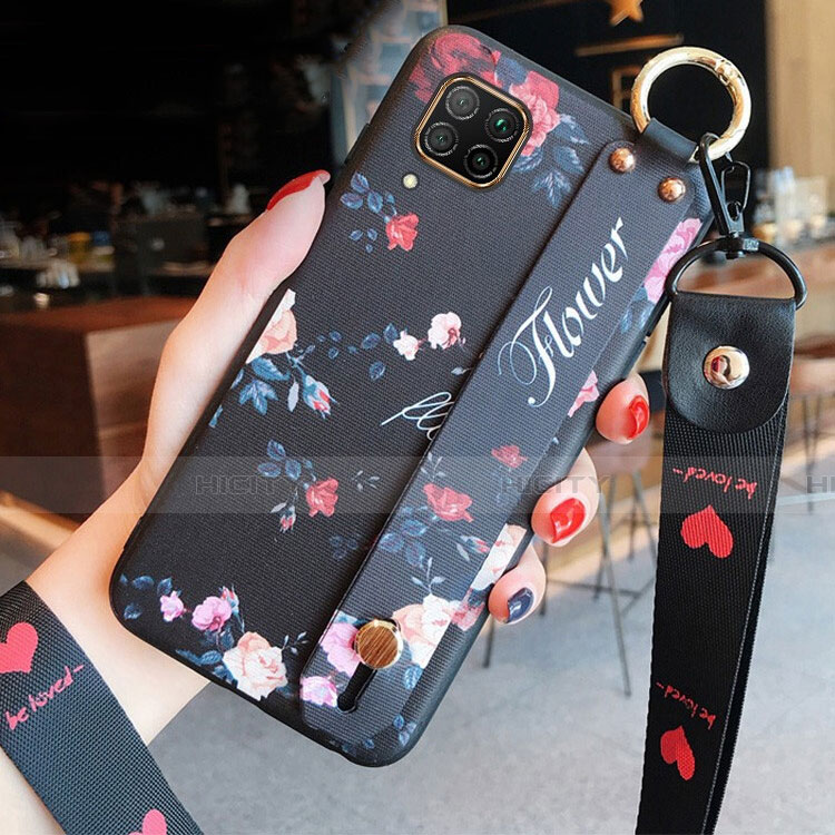 Handyhülle Silikon Hülle Gummi Schutzhülle Flexible Blumen S02 für Huawei Nova 6 SE Schwarz