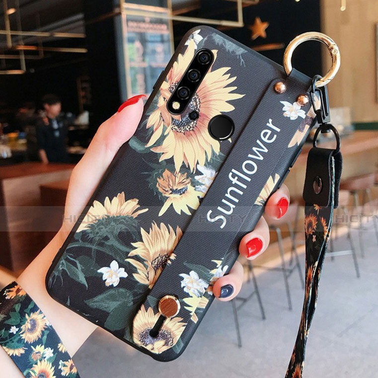 Handyhülle Silikon Hülle Gummi Schutzhülle Flexible Blumen S02 für Huawei P20 Lite (2019) Gelb