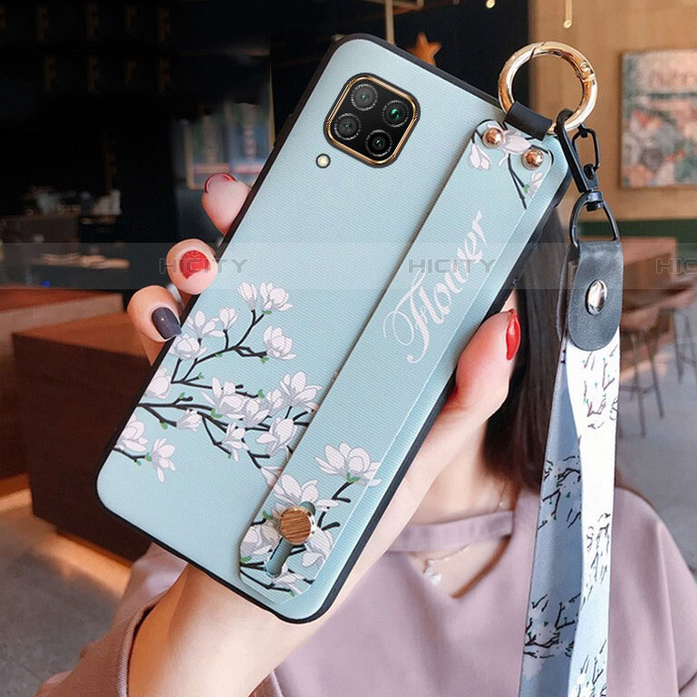 Handyhülle Silikon Hülle Gummi Schutzhülle Flexible Blumen S02 für Huawei P40 Lite Cyan