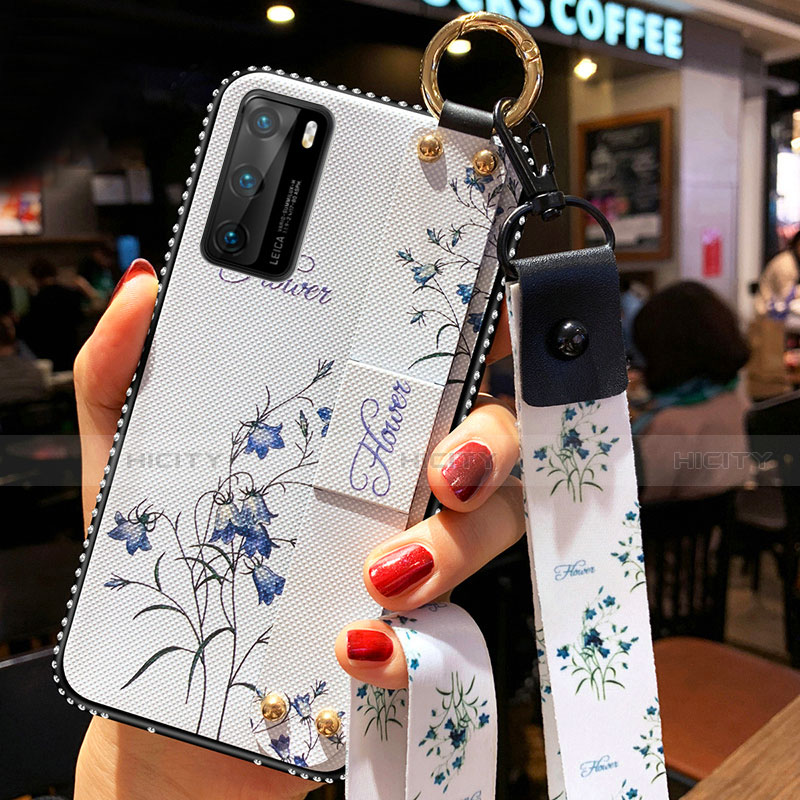 Handyhülle Silikon Hülle Gummi Schutzhülle Flexible Blumen S02 für Huawei P40 Weiß Plus