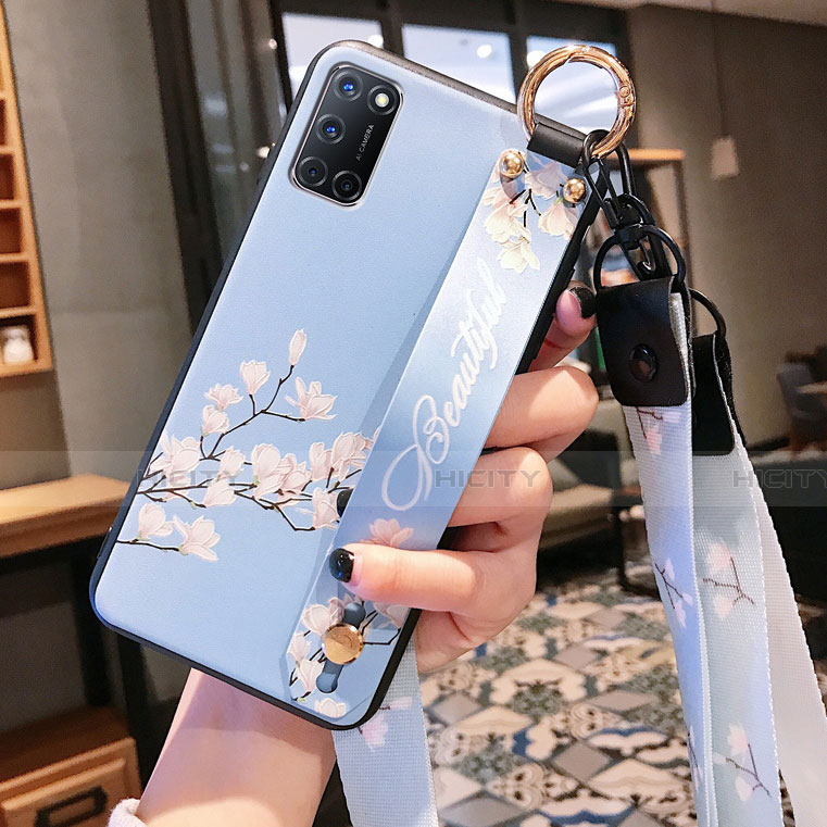 Handyhülle Silikon Hülle Gummi Schutzhülle Flexible Blumen S02 für Oppo A72 Hellblau