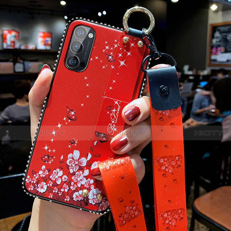 Handyhülle Silikon Hülle Gummi Schutzhülle Flexible Blumen S02 für Oppo Reno4 Pro 5G Rot