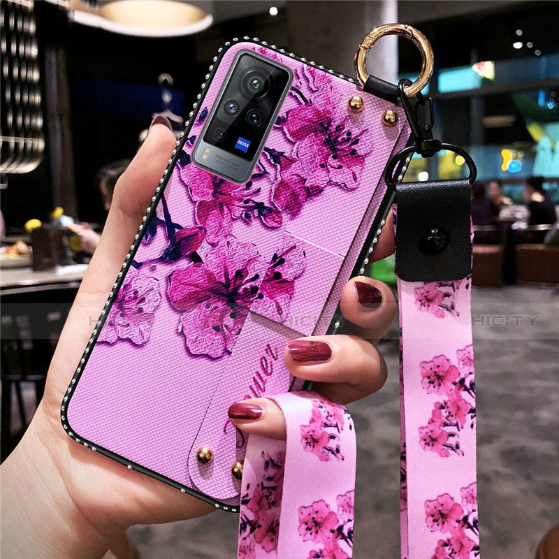 Handyhülle Silikon Hülle Gummi Schutzhülle Flexible Blumen S02 für Vivo X60 Pro 5G Violett