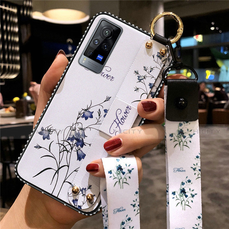 Handyhülle Silikon Hülle Gummi Schutzhülle Flexible Blumen S02 für Vivo X60 Pro 5G Weiß