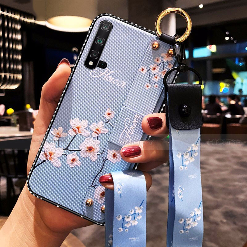 Handyhülle Silikon Hülle Gummi Schutzhülle Flexible Blumen S03 für Huawei Nova 5 Hellblau