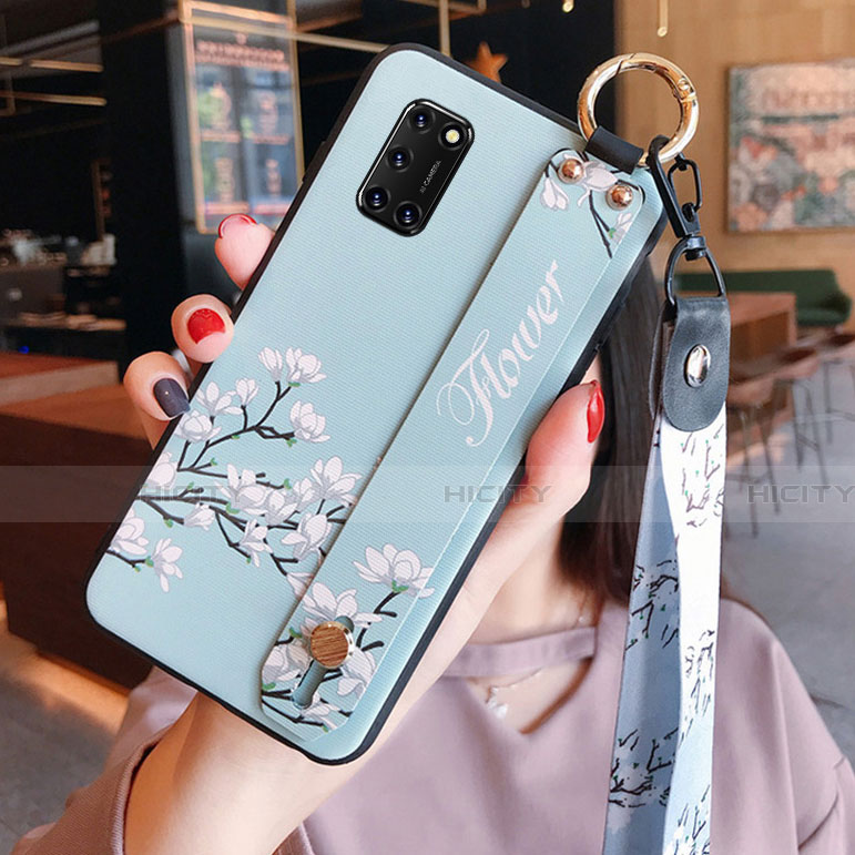 Handyhülle Silikon Hülle Gummi Schutzhülle Flexible Blumen S03 für Oppo A52 Hellblau Plus