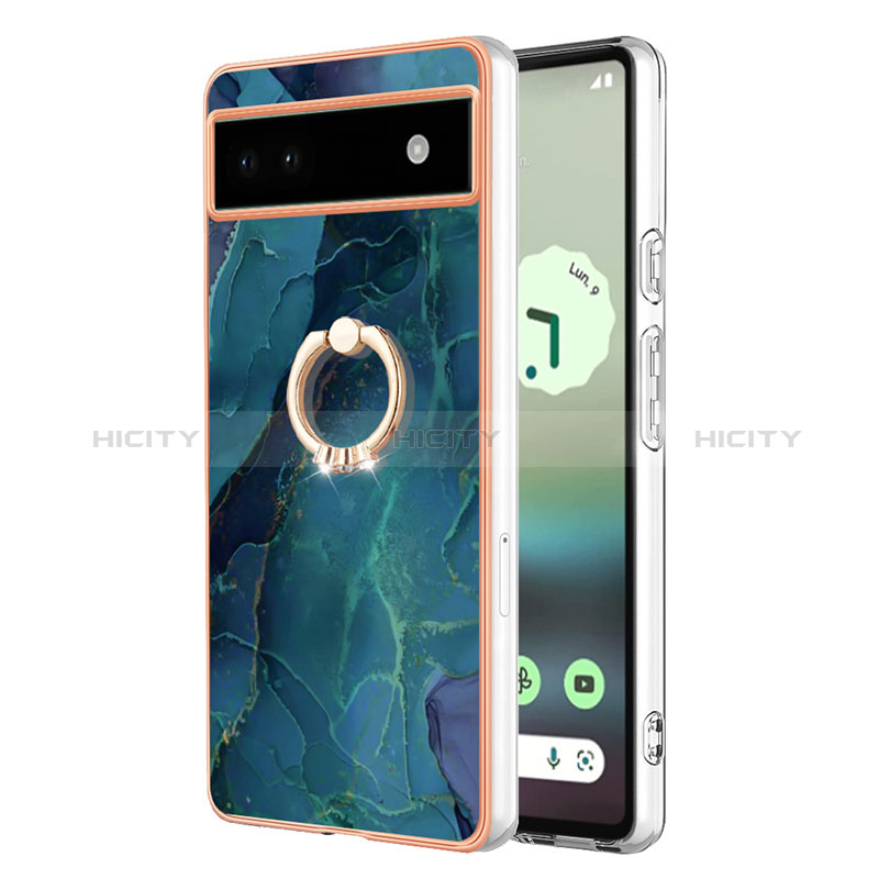 Handyhülle Silikon Hülle Gummi Schutzhülle Flexible Modisch Muster mit Fingerring Ständer Y01B für Google Pixel 6a 5G