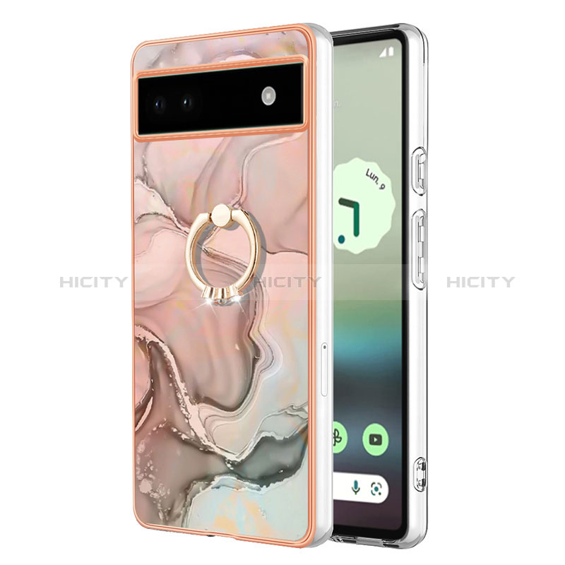 Handyhülle Silikon Hülle Gummi Schutzhülle Flexible Modisch Muster mit Fingerring Ständer Y01B für Google Pixel 6a 5G Rosa