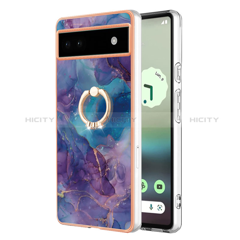 Handyhülle Silikon Hülle Gummi Schutzhülle Flexible Modisch Muster mit Fingerring Ständer Y01B für Google Pixel 6a 5G Violett