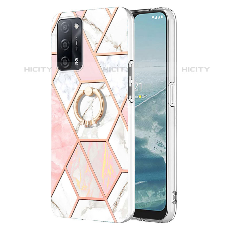 Handyhülle Silikon Hülle Gummi Schutzhülle Flexible Modisch Muster mit Fingerring Ständer Y01B für Oppo A53s 5G Rosa Plus