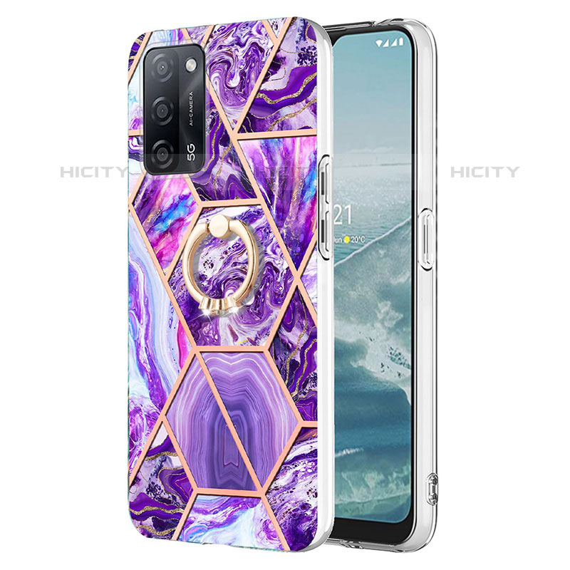 Handyhülle Silikon Hülle Gummi Schutzhülle Flexible Modisch Muster mit Fingerring Ständer Y01B für Oppo A53s 5G Violett