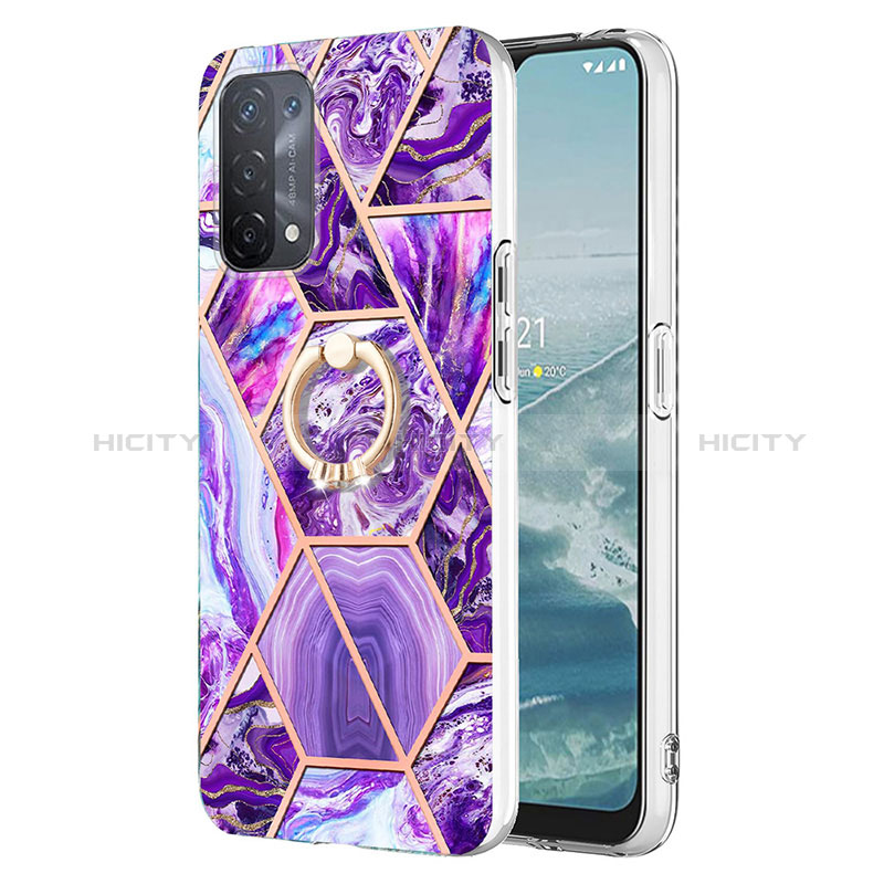 Handyhülle Silikon Hülle Gummi Schutzhülle Flexible Modisch Muster mit Fingerring Ständer Y01B für Oppo A54 5G Violett