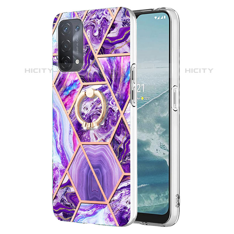 Handyhülle Silikon Hülle Gummi Schutzhülle Flexible Modisch Muster mit Fingerring Ständer Y01B für Oppo A93 5G Violett