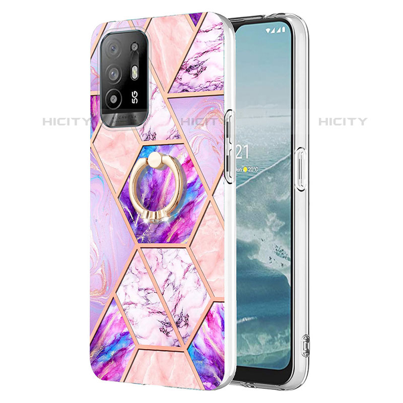 Handyhülle Silikon Hülle Gummi Schutzhülle Flexible Modisch Muster mit Fingerring Ständer Y01B für Oppo A94 5G Helles Lila