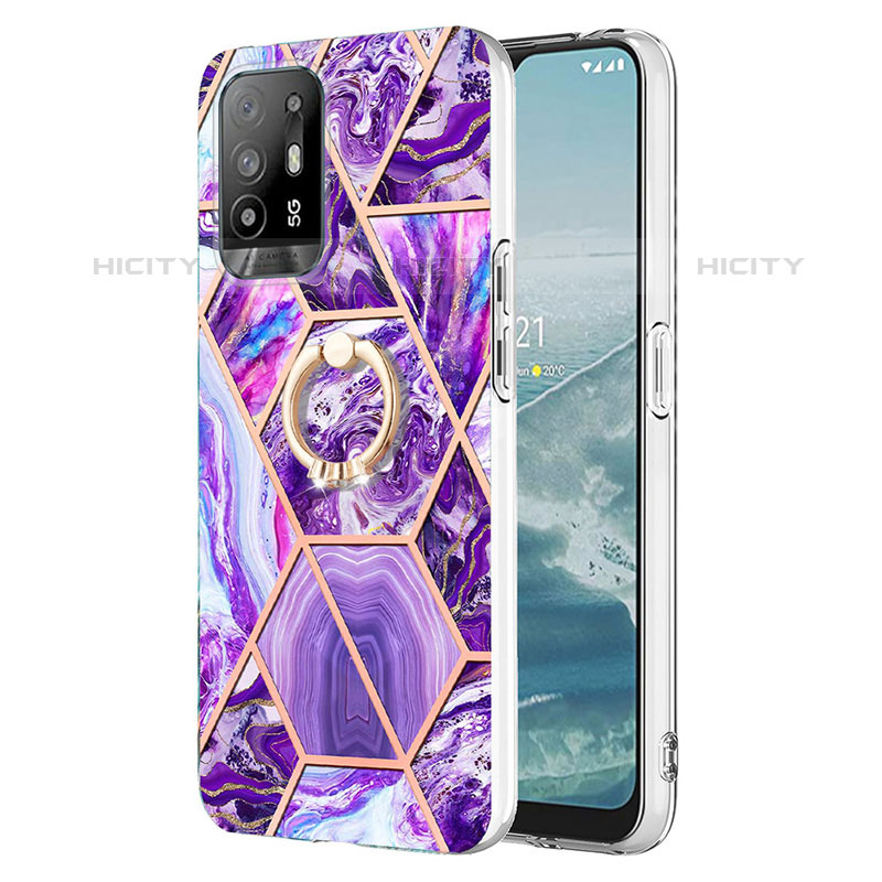 Handyhülle Silikon Hülle Gummi Schutzhülle Flexible Modisch Muster mit Fingerring Ständer Y01B für Oppo A94 5G Violett