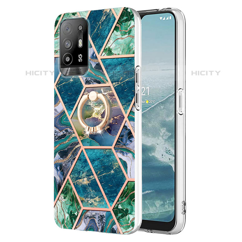 Handyhülle Silikon Hülle Gummi Schutzhülle Flexible Modisch Muster mit Fingerring Ständer Y01B für Oppo F19 Pro+ Plus 5G Nachtgrün Plus