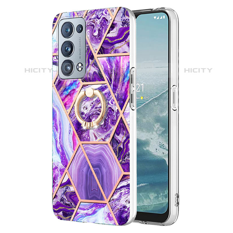 Handyhülle Silikon Hülle Gummi Schutzhülle Flexible Modisch Muster mit Fingerring Ständer Y01B für Oppo Reno6 Pro 5G