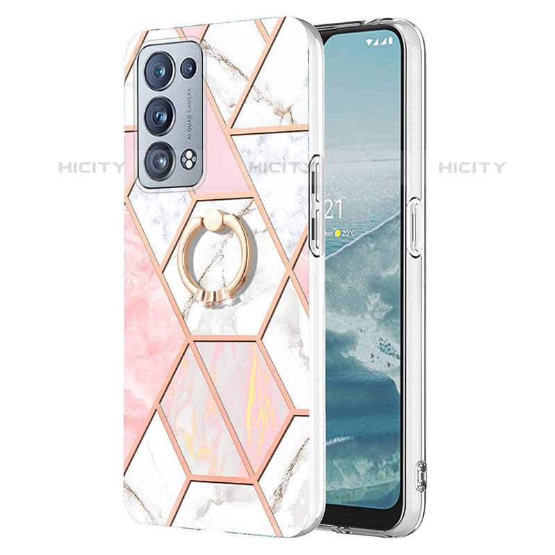 Handyhülle Silikon Hülle Gummi Schutzhülle Flexible Modisch Muster mit Fingerring Ständer Y01B für Oppo Reno6 Pro 5G