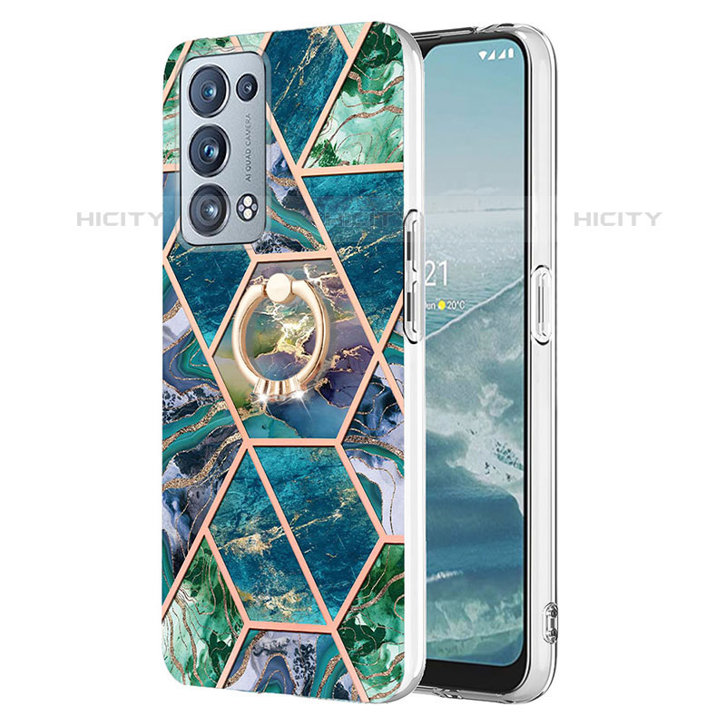 Handyhülle Silikon Hülle Gummi Schutzhülle Flexible Modisch Muster mit Fingerring Ständer Y01B für Oppo Reno6 Pro 5G