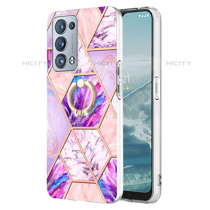 Handyhülle Silikon Hülle Gummi Schutzhülle Flexible Modisch Muster mit Fingerring Ständer Y01B für Oppo Reno6 Pro+ Plus 5G groß