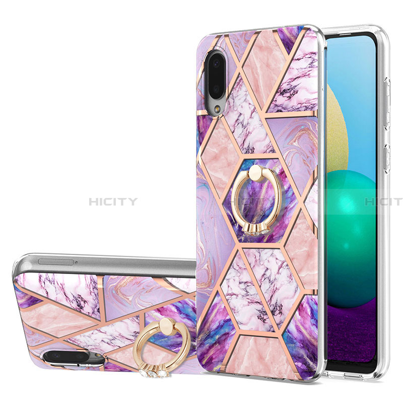 Handyhülle Silikon Hülle Gummi Schutzhülle Flexible Modisch Muster mit Fingerring Ständer Y01B für Samsung Galaxy A02 Helles Lila