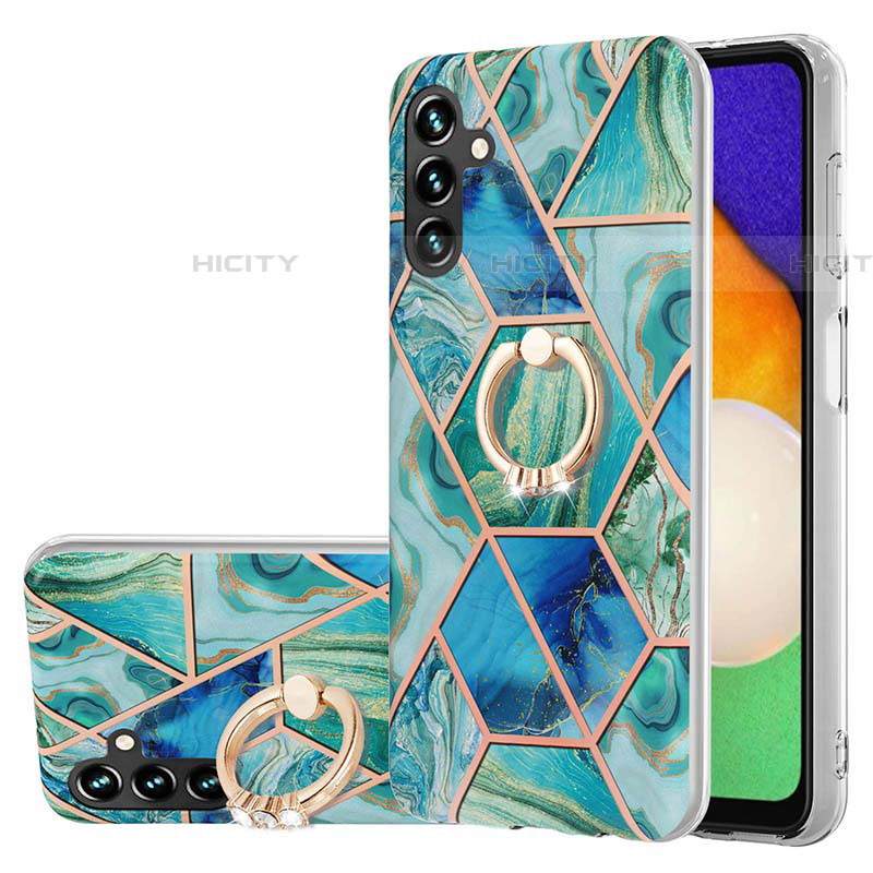 Handyhülle Silikon Hülle Gummi Schutzhülle Flexible Modisch Muster mit Fingerring Ständer Y01B für Samsung Galaxy A04s Grün Plus