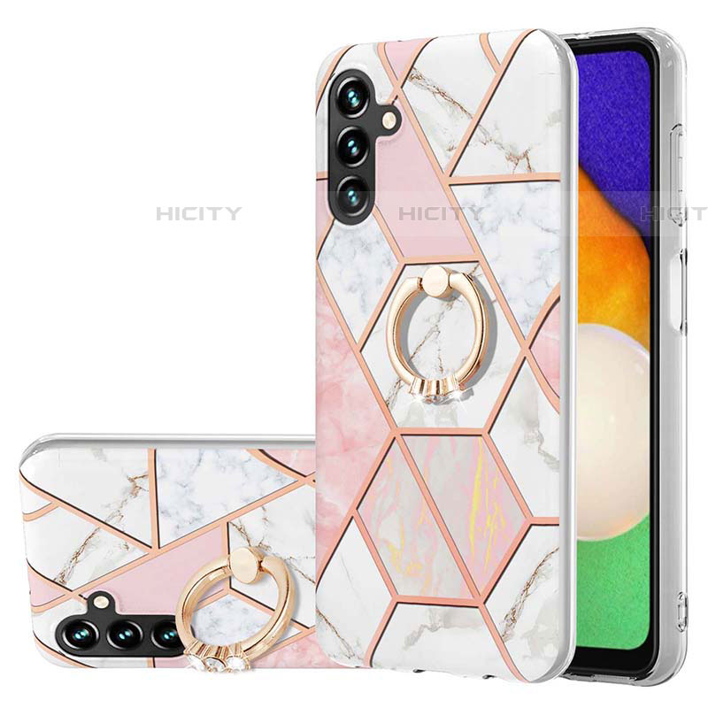 Handyhülle Silikon Hülle Gummi Schutzhülle Flexible Modisch Muster mit Fingerring Ständer Y01B für Samsung Galaxy A04s Rosa