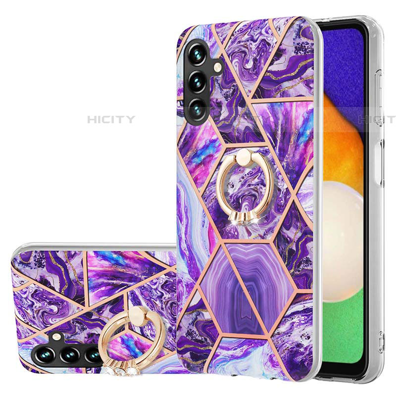 Handyhülle Silikon Hülle Gummi Schutzhülle Flexible Modisch Muster mit Fingerring Ständer Y01B für Samsung Galaxy A04s Violett Plus