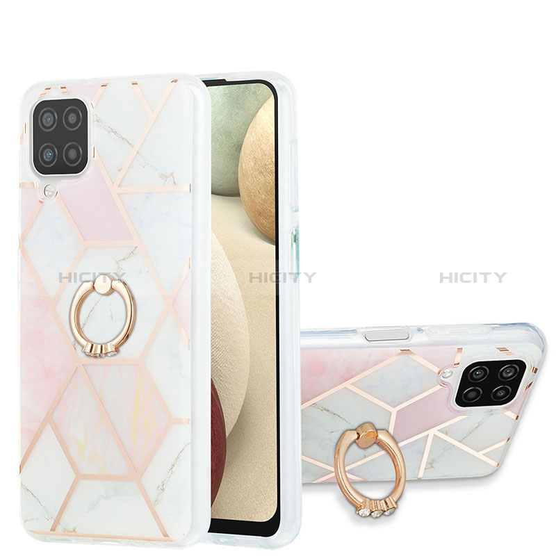 Handyhülle Silikon Hülle Gummi Schutzhülle Flexible Modisch Muster mit Fingerring Ständer Y01B für Samsung Galaxy A12 groß