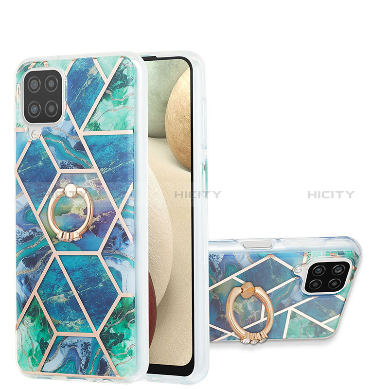 Handyhülle Silikon Hülle Gummi Schutzhülle Flexible Modisch Muster mit Fingerring Ständer Y01B für Samsung Galaxy A12 Nacho