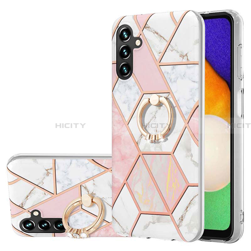 Handyhülle Silikon Hülle Gummi Schutzhülle Flexible Modisch Muster mit Fingerring Ständer Y01B für Samsung Galaxy A13 5G Rosa Plus