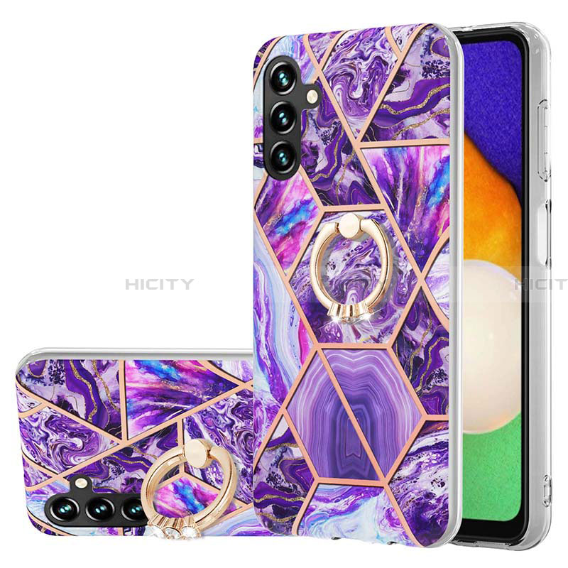 Handyhülle Silikon Hülle Gummi Schutzhülle Flexible Modisch Muster mit Fingerring Ständer Y01B für Samsung Galaxy A13 5G Violett Plus