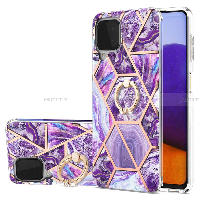 Handyhülle Silikon Hülle Gummi Schutzhülle Flexible Modisch Muster mit Fingerring Ständer Y01B für Samsung Galaxy A22 4G Violett