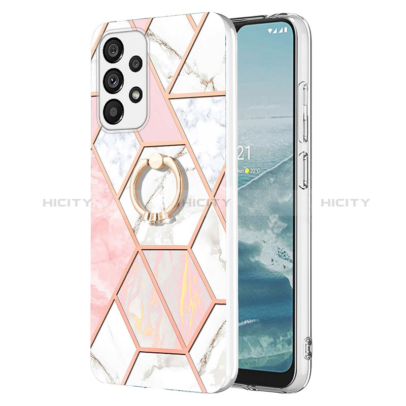 Handyhülle Silikon Hülle Gummi Schutzhülle Flexible Modisch Muster mit Fingerring Ständer Y01B für Samsung Galaxy A23 5G Rosa Plus