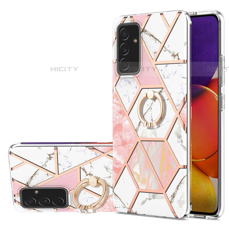 Handyhülle Silikon Hülle Gummi Schutzhülle Flexible Modisch Muster mit Fingerring Ständer Y01B für Samsung Galaxy A25 5G Rosa