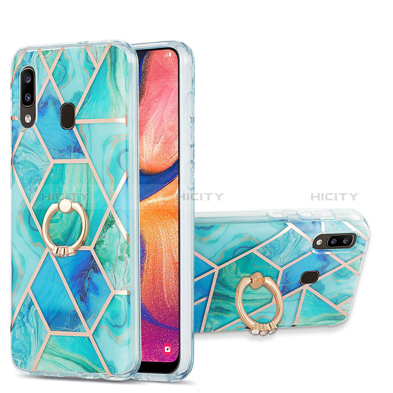 Handyhülle Silikon Hülle Gummi Schutzhülle Flexible Modisch Muster mit Fingerring Ständer Y01B für Samsung Galaxy A30 Grün Plus