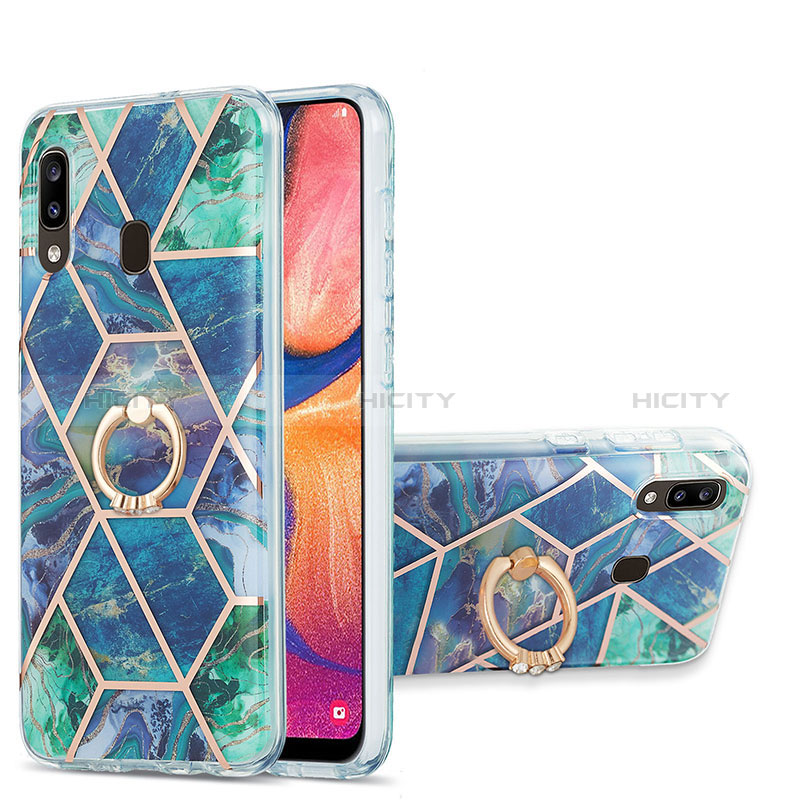 Handyhülle Silikon Hülle Gummi Schutzhülle Flexible Modisch Muster mit Fingerring Ständer Y01B für Samsung Galaxy A30 Nachtgrün Plus