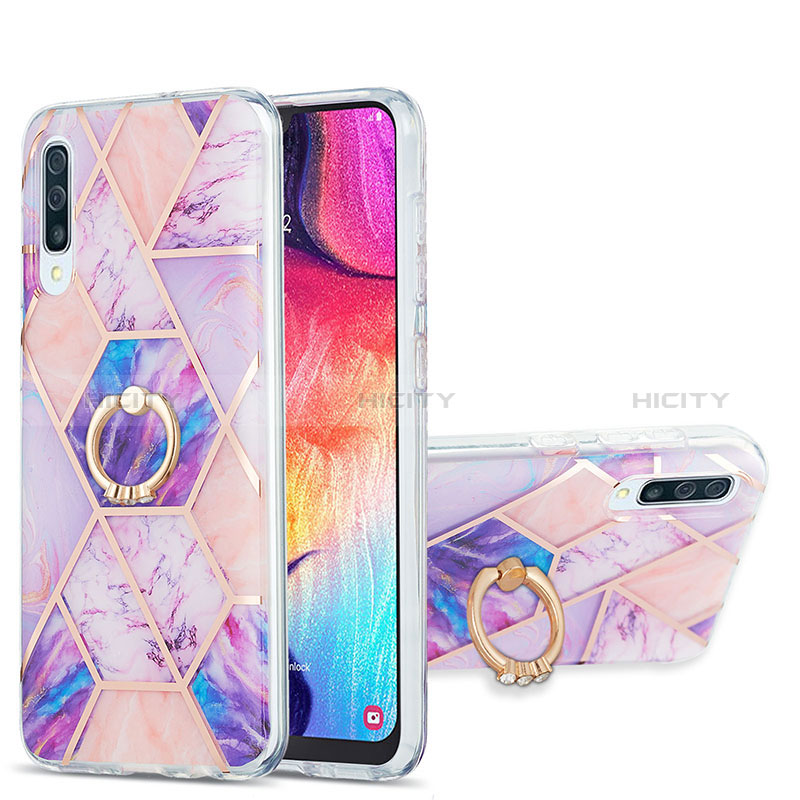 Handyhülle Silikon Hülle Gummi Schutzhülle Flexible Modisch Muster mit Fingerring Ständer Y01B für Samsung Galaxy A30S groß