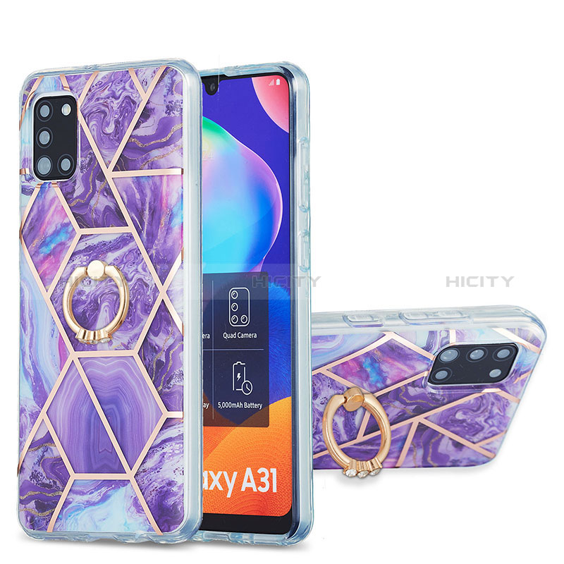 Handyhülle Silikon Hülle Gummi Schutzhülle Flexible Modisch Muster mit Fingerring Ständer Y01B für Samsung Galaxy A31 Violett