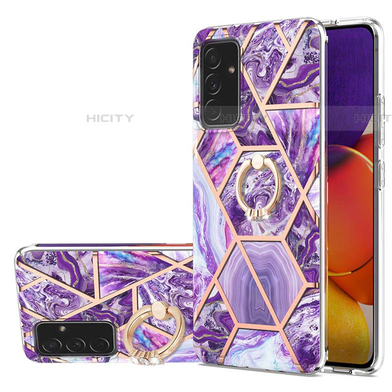 Handyhülle Silikon Hülle Gummi Schutzhülle Flexible Modisch Muster mit Fingerring Ständer Y01B für Samsung Galaxy A34 5G Violett