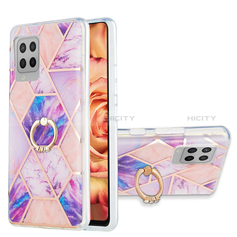 Handyhülle Silikon Hülle Gummi Schutzhülle Flexible Modisch Muster mit Fingerring Ständer Y01B für Samsung Galaxy A42 5G Helles Lila Plus