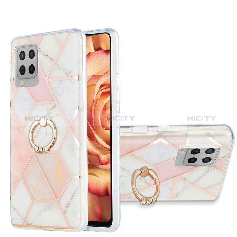 Handyhülle Silikon Hülle Gummi Schutzhülle Flexible Modisch Muster mit Fingerring Ständer Y01B für Samsung Galaxy A42 5G Rosa